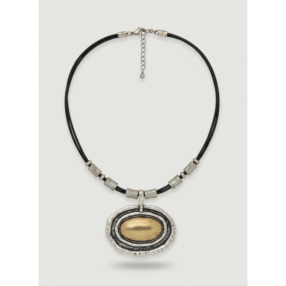 Mixed Metal Pendant Necklace Women OS Silver Gold Tone Statement